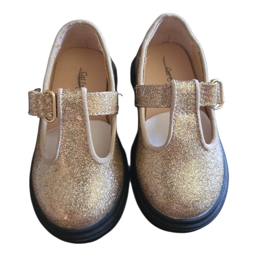 Cat & Jack Gold Glitter T-Strap Dress Shoes